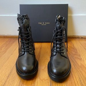 Rag & Bone Cannon Black Leather Combat Boots 38 8 NEW